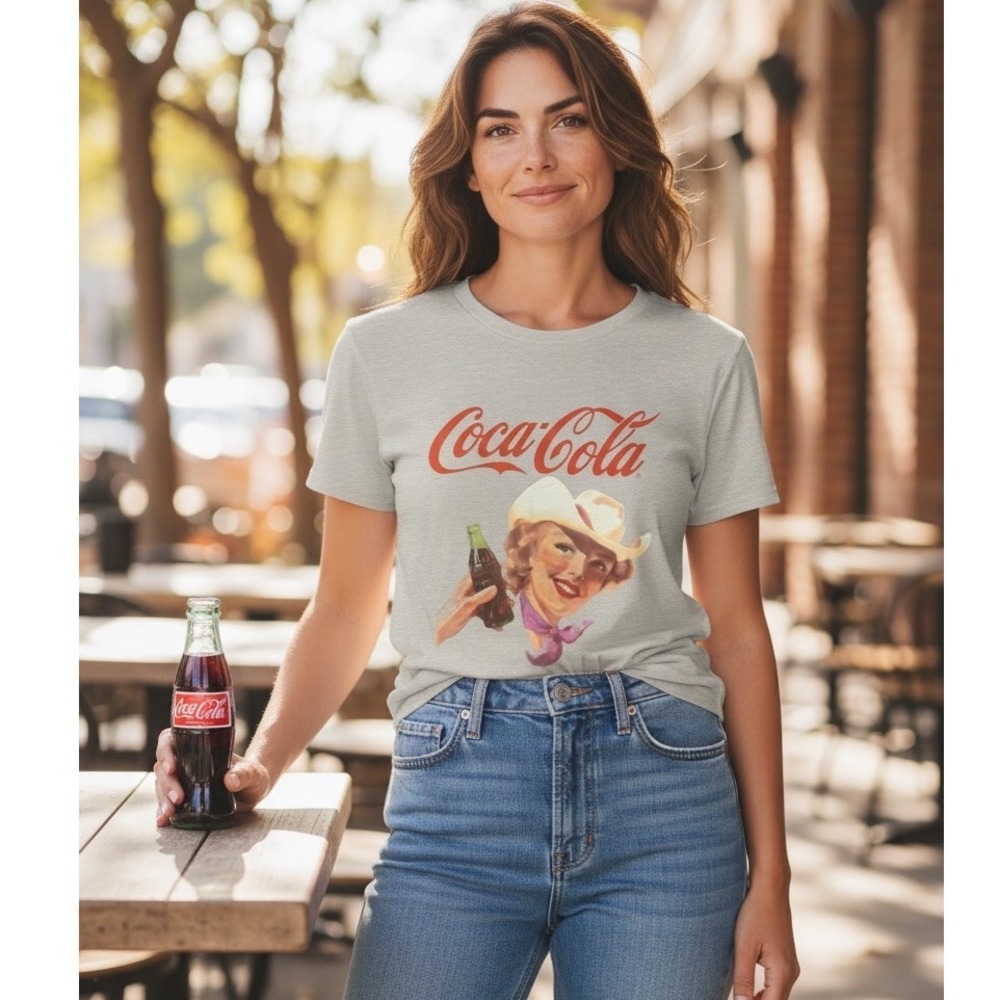 Lucky Brand Coca‎ Cola Cowgirl Graphic T Shirt, Soft Tee Women's Medium Gray NWT